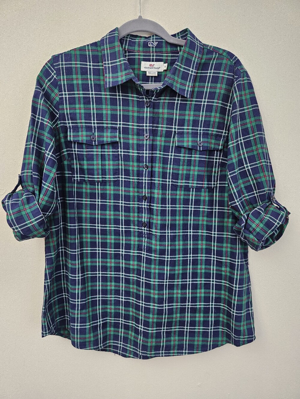 Vineyard Vines Blue & Green Plaid Button-Down Shirt Size 16